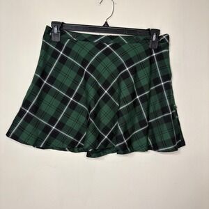 Royal Bones Green Black Plaid Mini Skirt Punk Gothic Skater Zip Back Medium